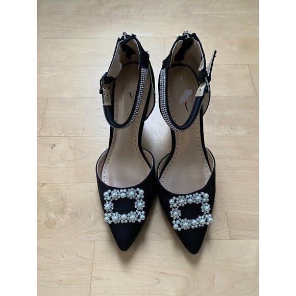 ADRIENNE Vittadini BNWOT "Nirvana" Ankle Strap Black Jeweled Heel Women Sz 7.5 - Picture 2 of 10